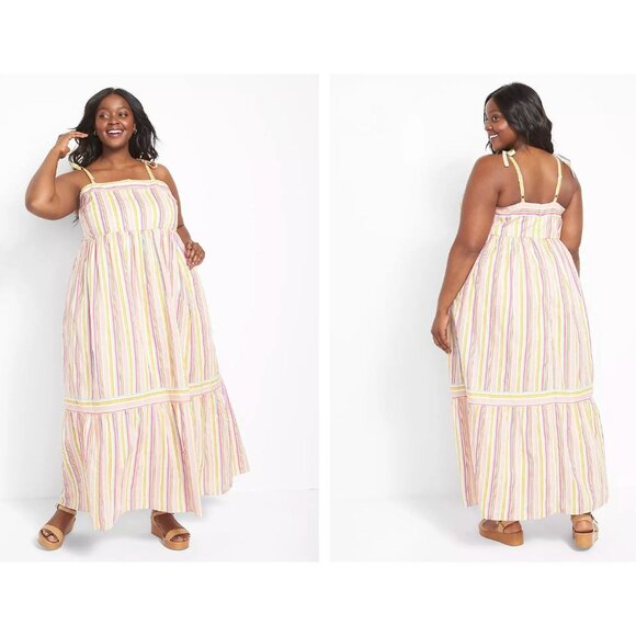 Lane Bryant Tie-Strap Tiered Striped Cotton Maxi Dress Size 20 2X Plus Sz Summer - Picture 1 of 12